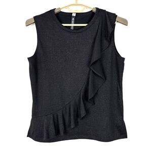 Lord & Taylor Design Lab Black Metallic Sleeveless Top Ruffle Large